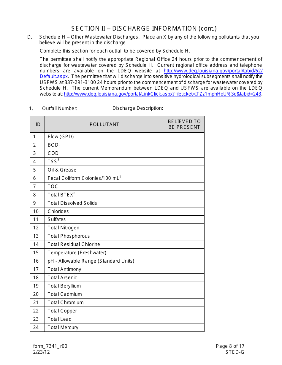 Form 7341 (STED-G) Lpdes Notice of Intent to Discharge Wastewater From Short-Term and Emergency Activities - Louisiana, Page 8