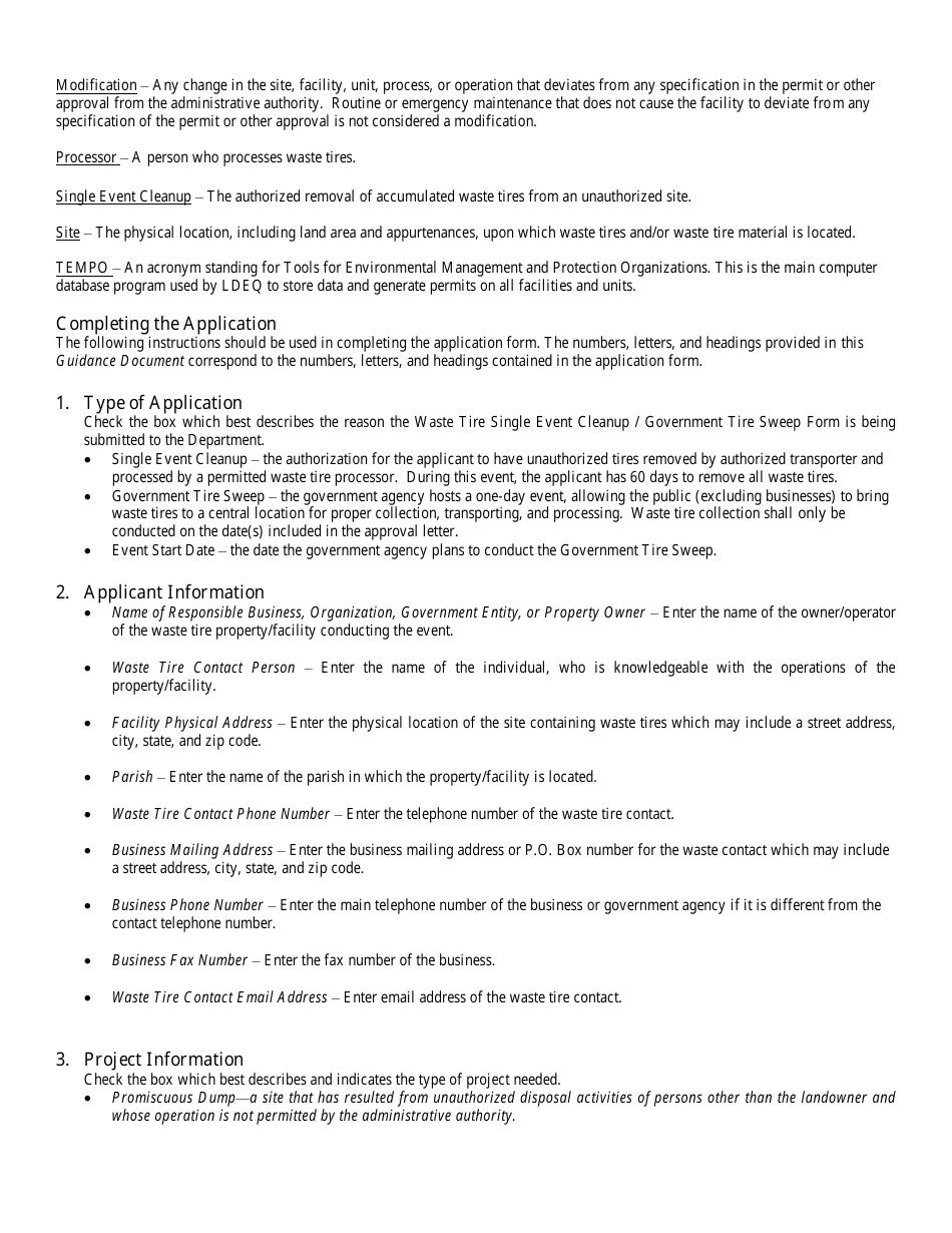 Waste Tire Single Event Cleanup / Government Tire Sweep Form - Louisiana, Page 3