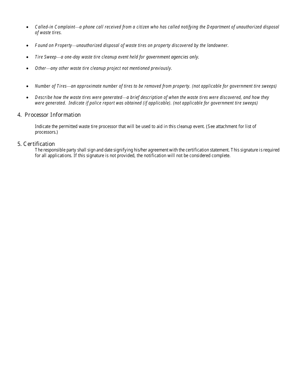 Waste Tire Single Event Cleanup / Government Tire Sweep Form - Louisiana, Page 4