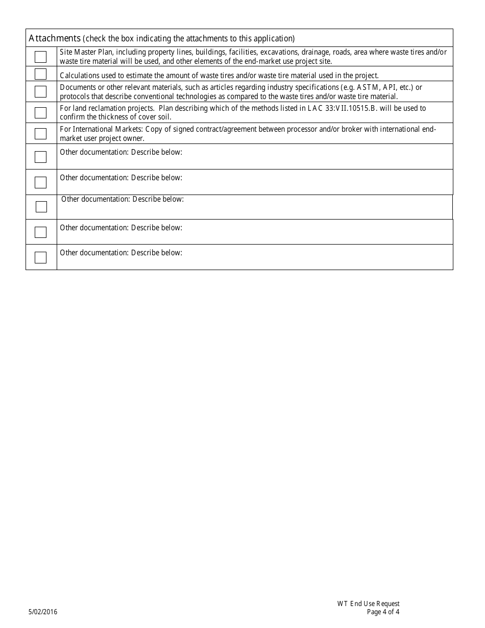Waste Tire End-Market Use Project Request Application Form - Louisiana, Page 4