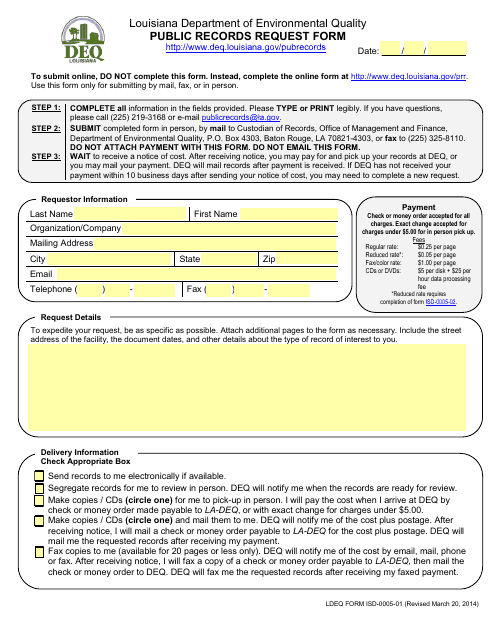 LDEQ Form ISD-0005-01 Public Records Request Form - Louisiana