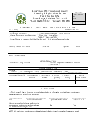 Form DRC-21 Generally Licensed Radiation Source Application - Louisiana