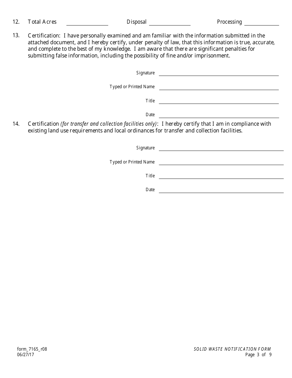 Form 7165_R08 Solid Waste Notification Form - Louisiana, Page 3