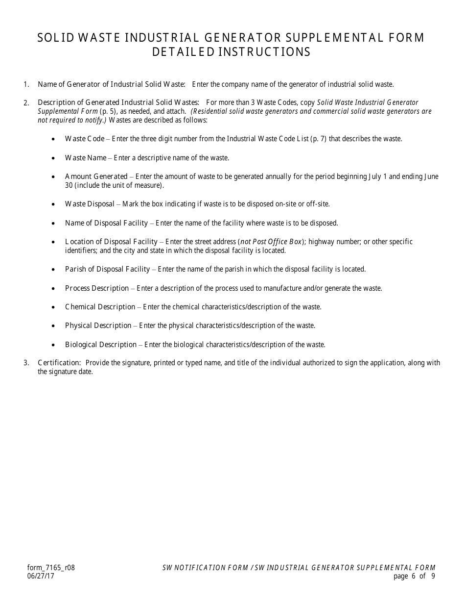Form 7165_R08 Solid Waste Notification Form - Louisiana, Page 6
