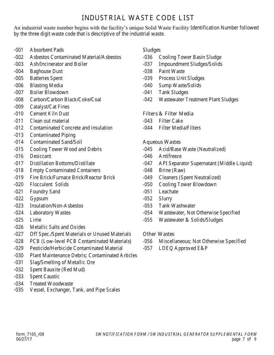 Form 7165_R08 Solid Waste Notification Form - Louisiana, Page 7