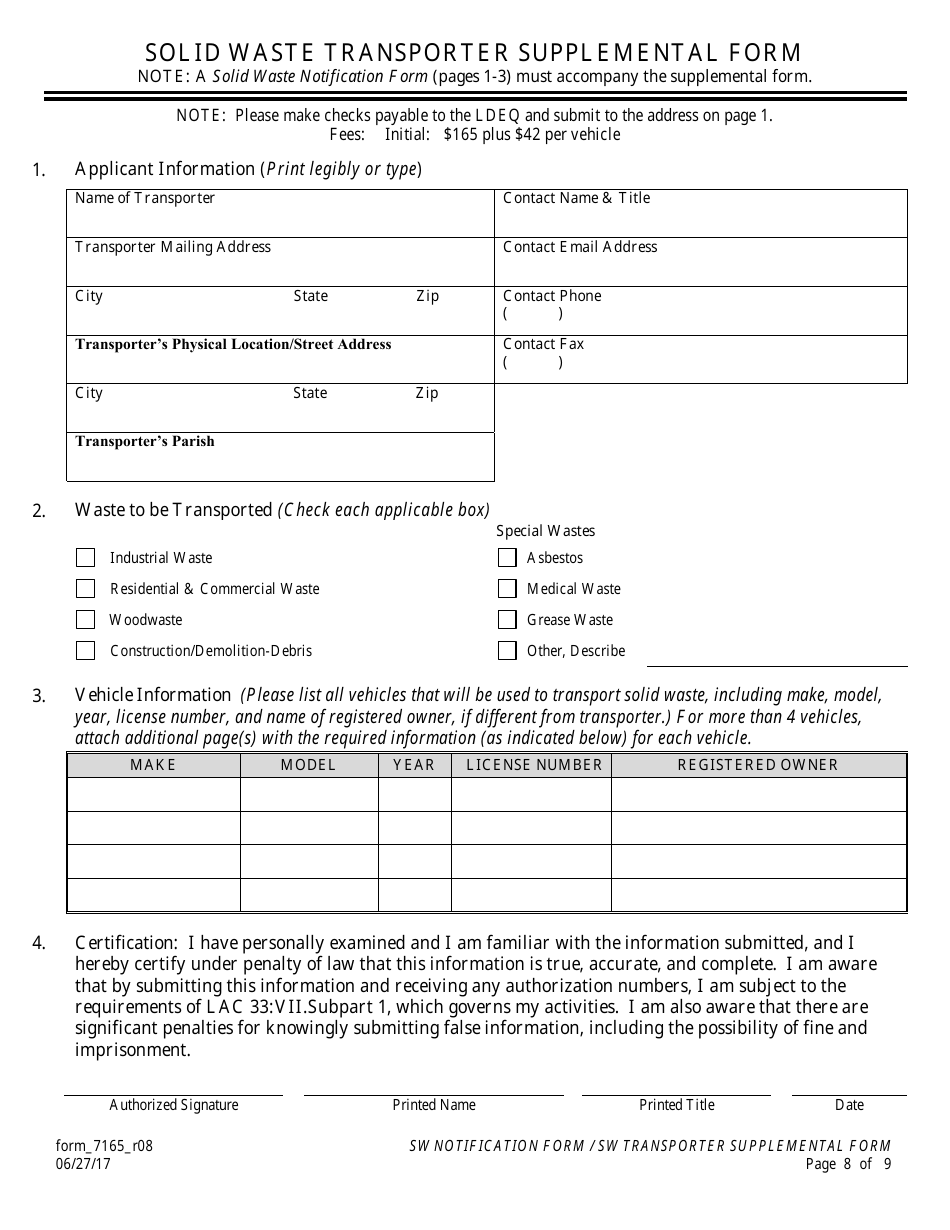 Form 7165_R08 Solid Waste Notification Form - Louisiana, Page 8