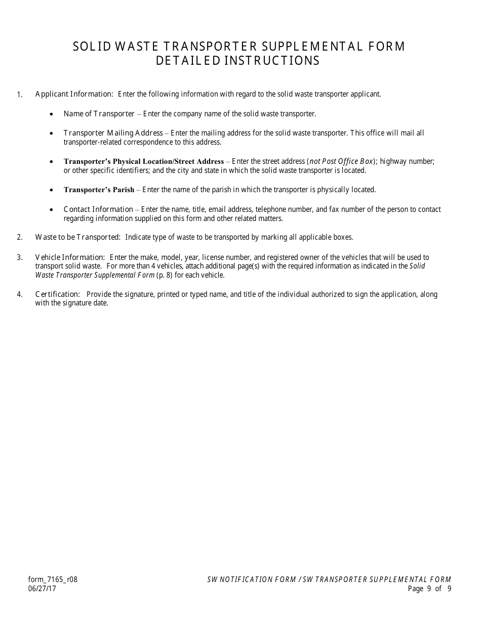 Form 7165_R08 Solid Waste Notification Form - Louisiana, Page 9