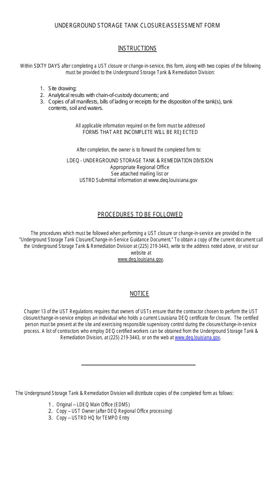 Form UST-SURV-02 Underground Storage Tank Closure / Assessment Form - Louisiana, Page 2