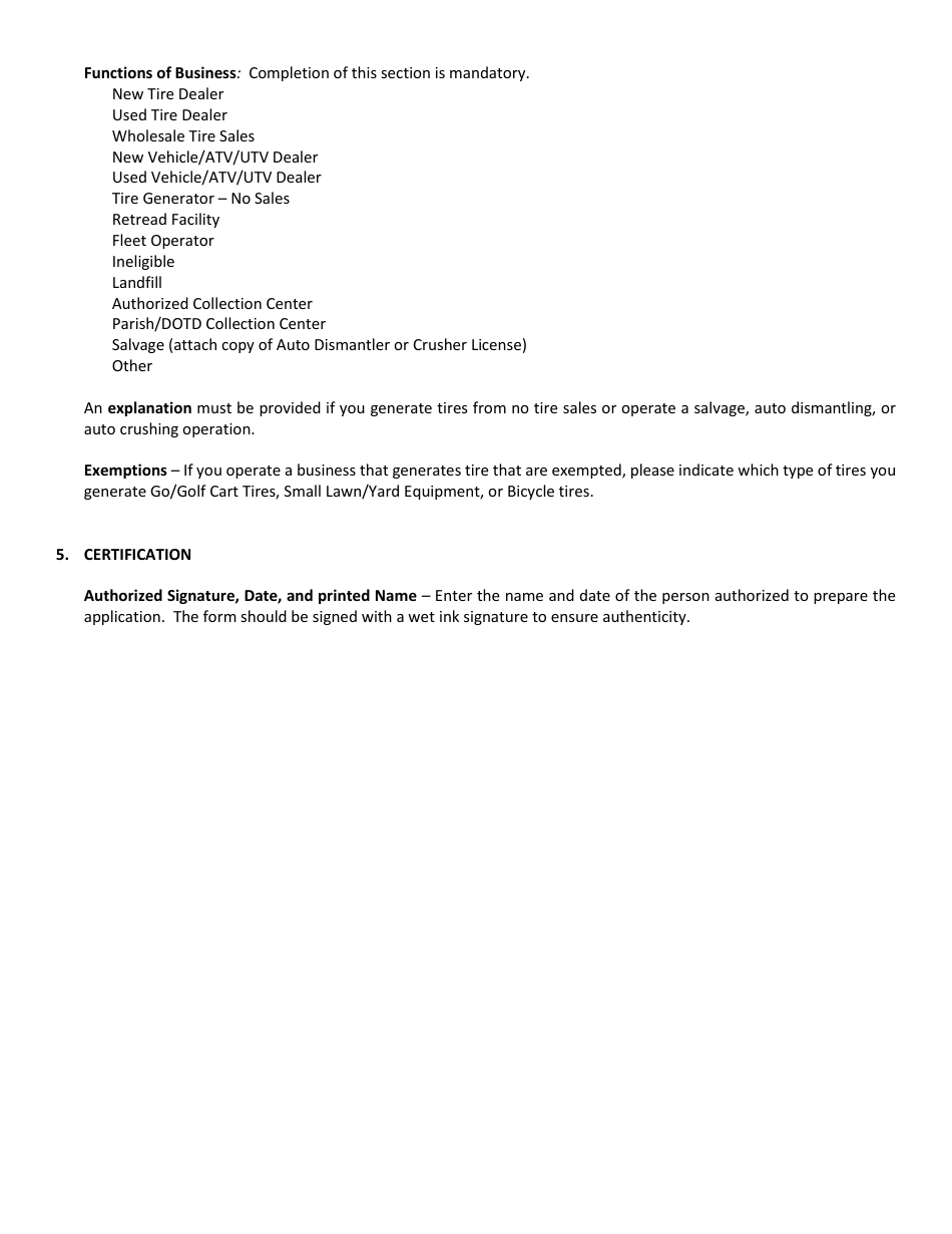 Waste Tire Generator Notification Form - Louisiana, Page 4