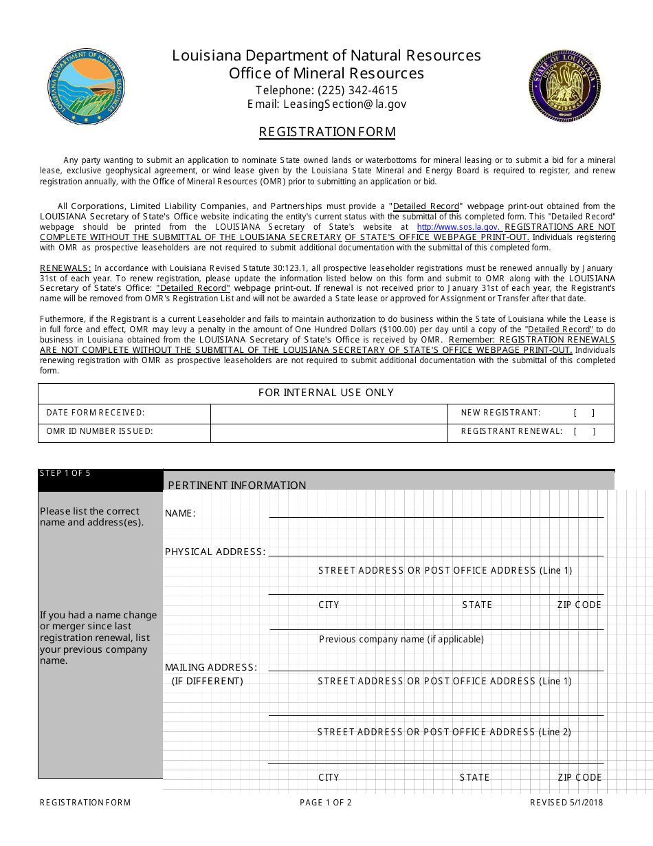 Registration Form - Louisiana, Page 1