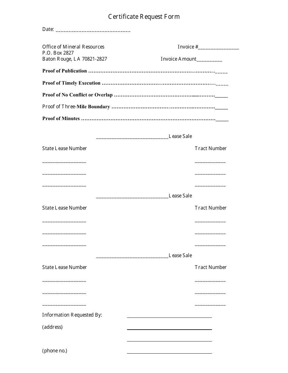 Certificate Request Form - Louisiana, Page 1