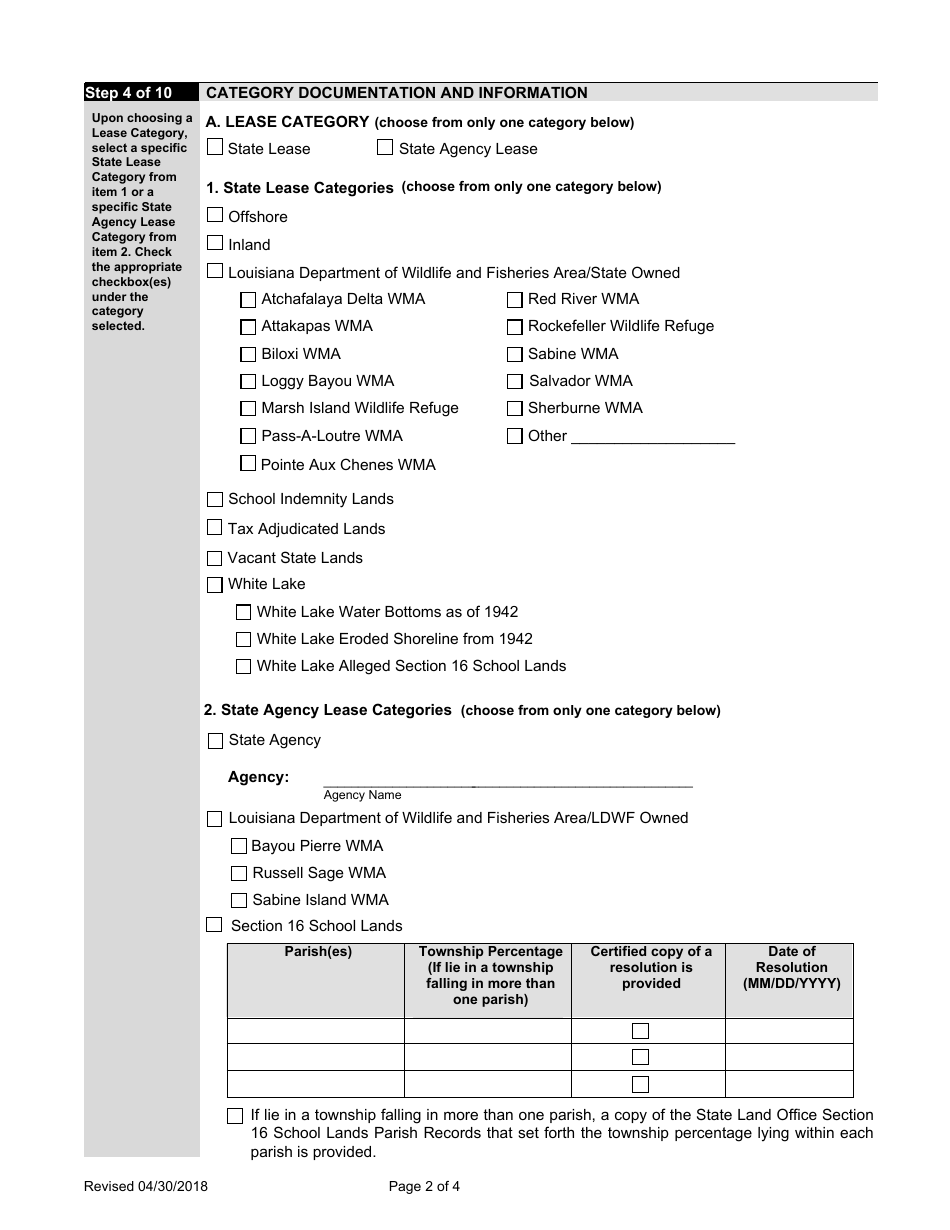 Letter of Application for a Mineral Lease on State or State Agency Lands or Water Bottoms - Louisiana, Page 2