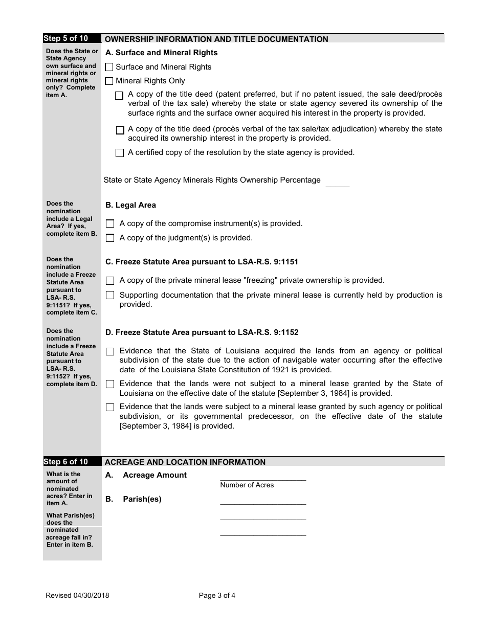 Letter of Application for a Mineral Lease on State or State Agency Lands or Water Bottoms - Louisiana, Page 3