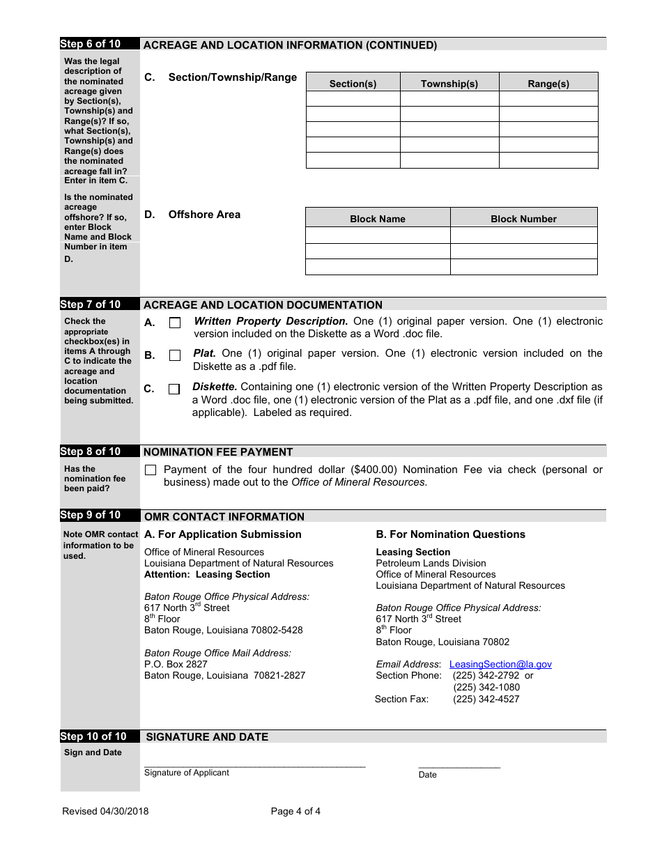 Letter of Application for a Mineral Lease on State or State Agency Lands or Water Bottoms - Louisiana, Page 4