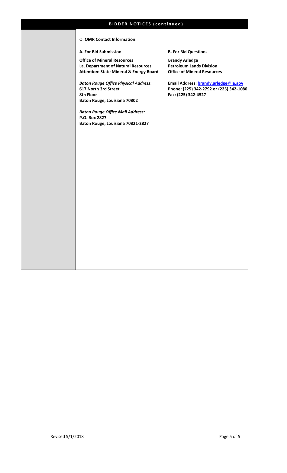 Bid Form for Lignite or Coal Mining Lease (Lignite Lease) - Louisiana, Page 5
