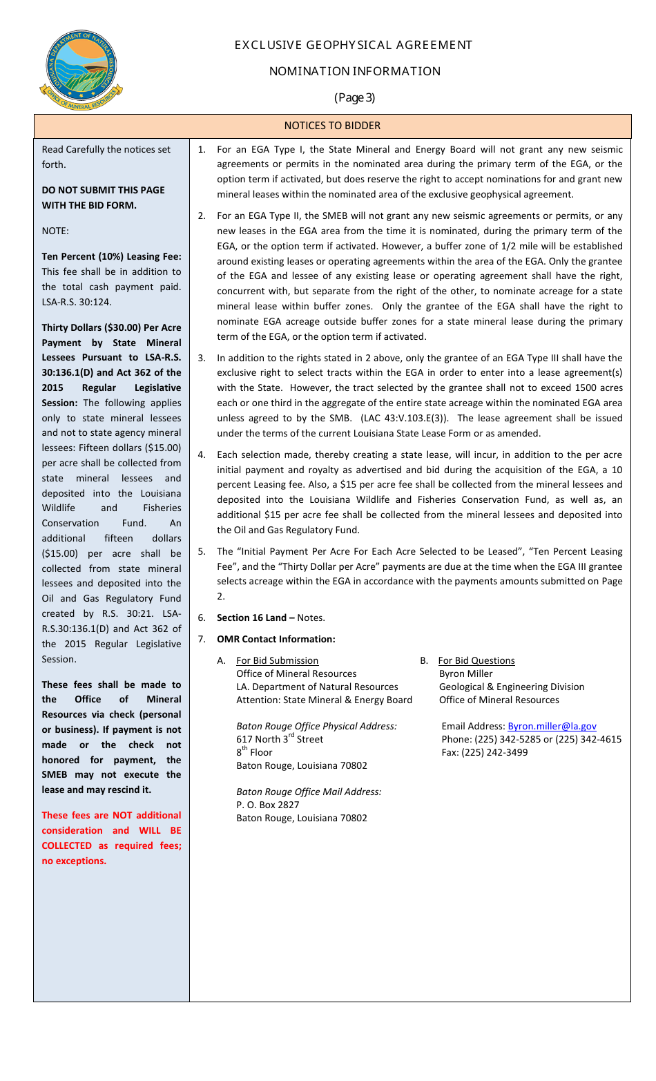 Exclusive Geophysical Agreement Application Form - Louisiana, Page 3