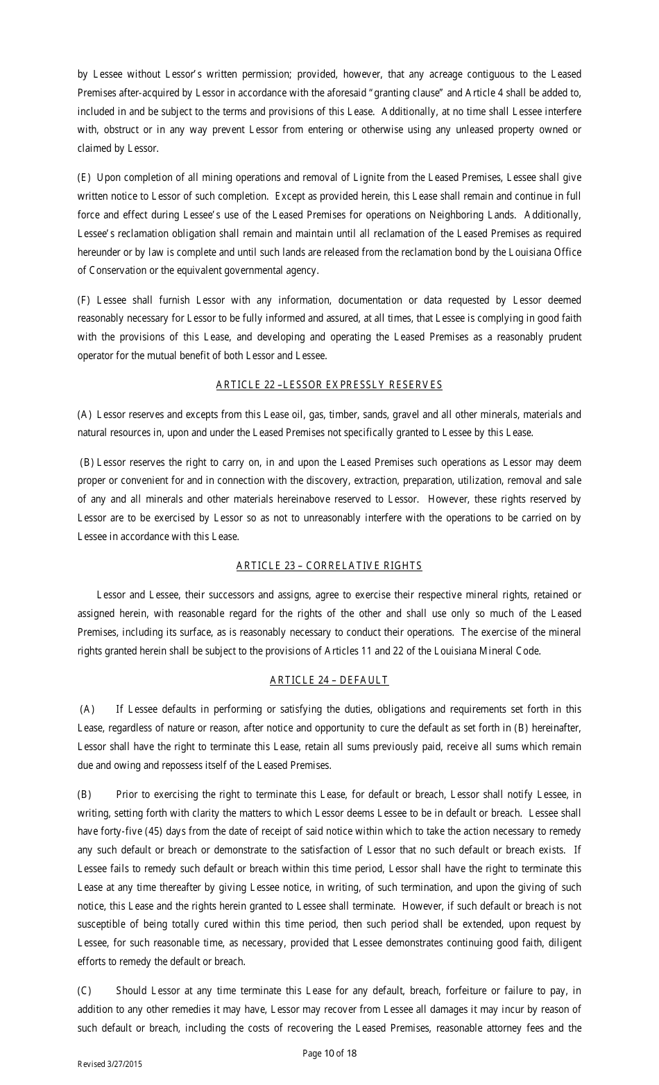Lignite or Coal Mining Lease Form - Louisiana, Page 10