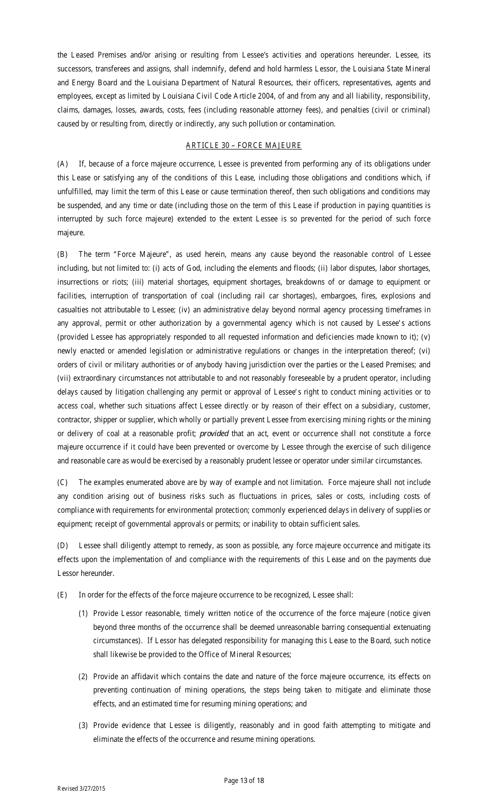 Lignite or Coal Mining Lease Form - Louisiana, Page 13