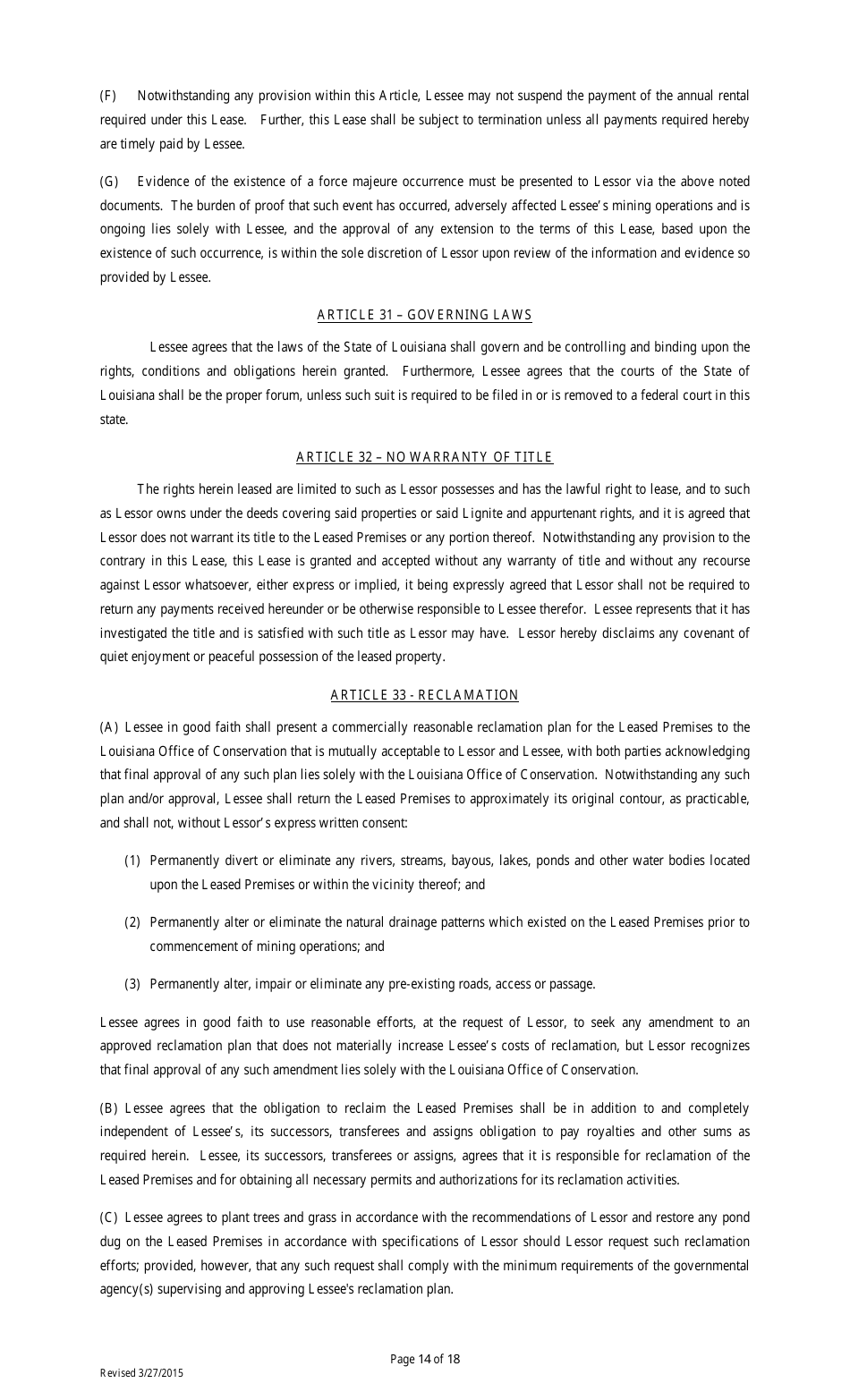 Lignite or Coal Mining Lease Form - Louisiana, Page 14