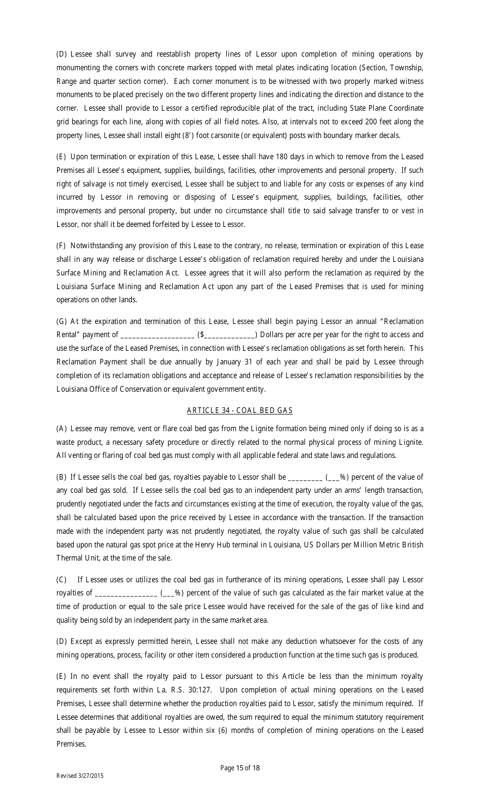 Lignite or Coal Mining Lease Form - Louisiana, Page 15