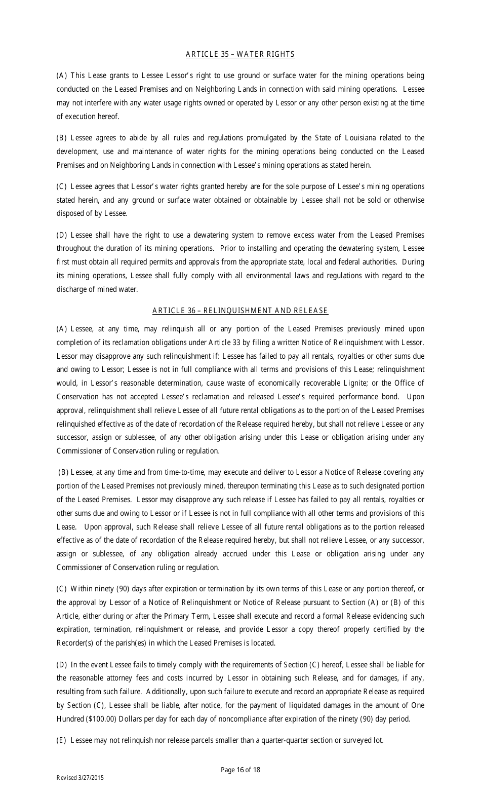 Lignite or Coal Mining Lease Form - Louisiana, Page 16