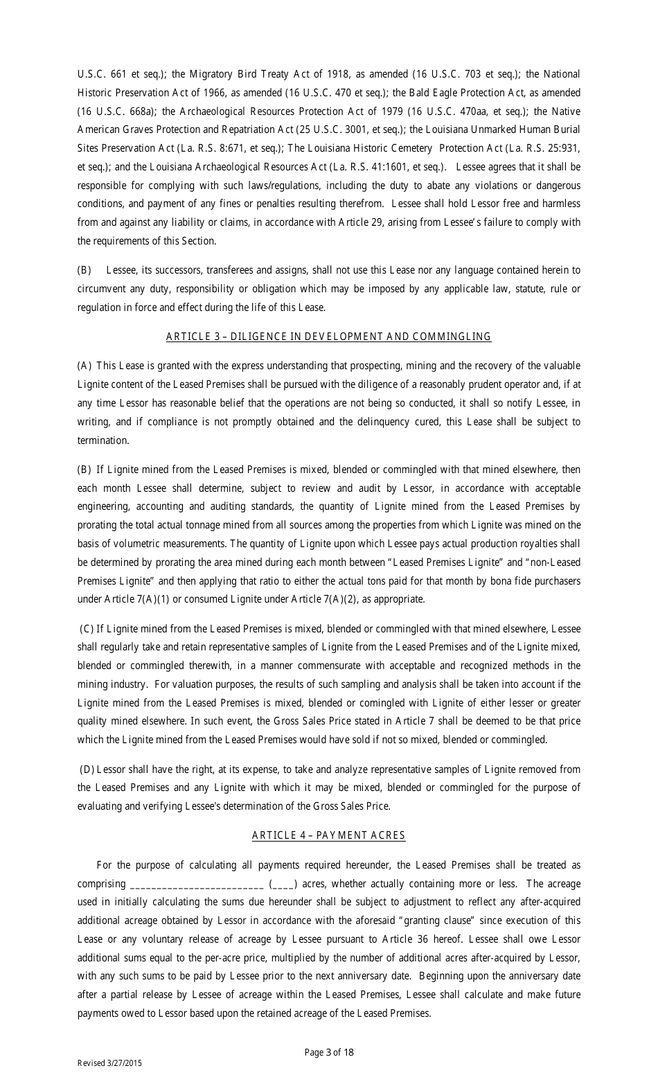 Lignite or Coal Mining Lease Form - Louisiana, Page 3