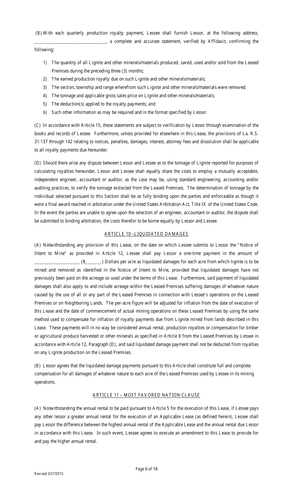 Lignite or Coal Mining Lease Form - Louisiana, Page 6