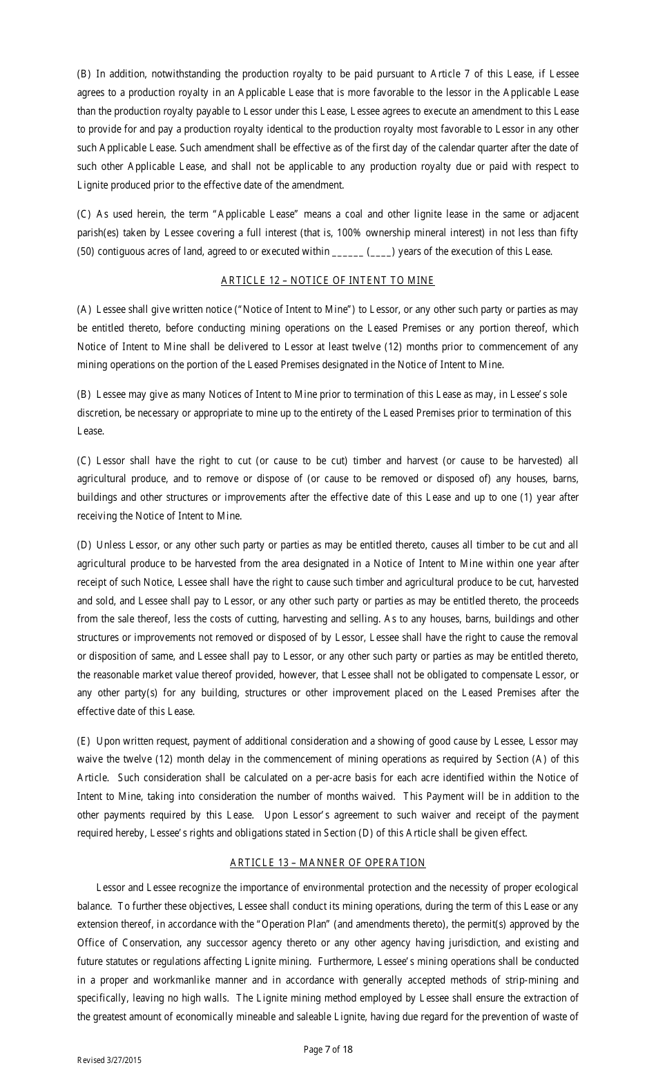 Lignite or Coal Mining Lease Form - Louisiana, Page 7