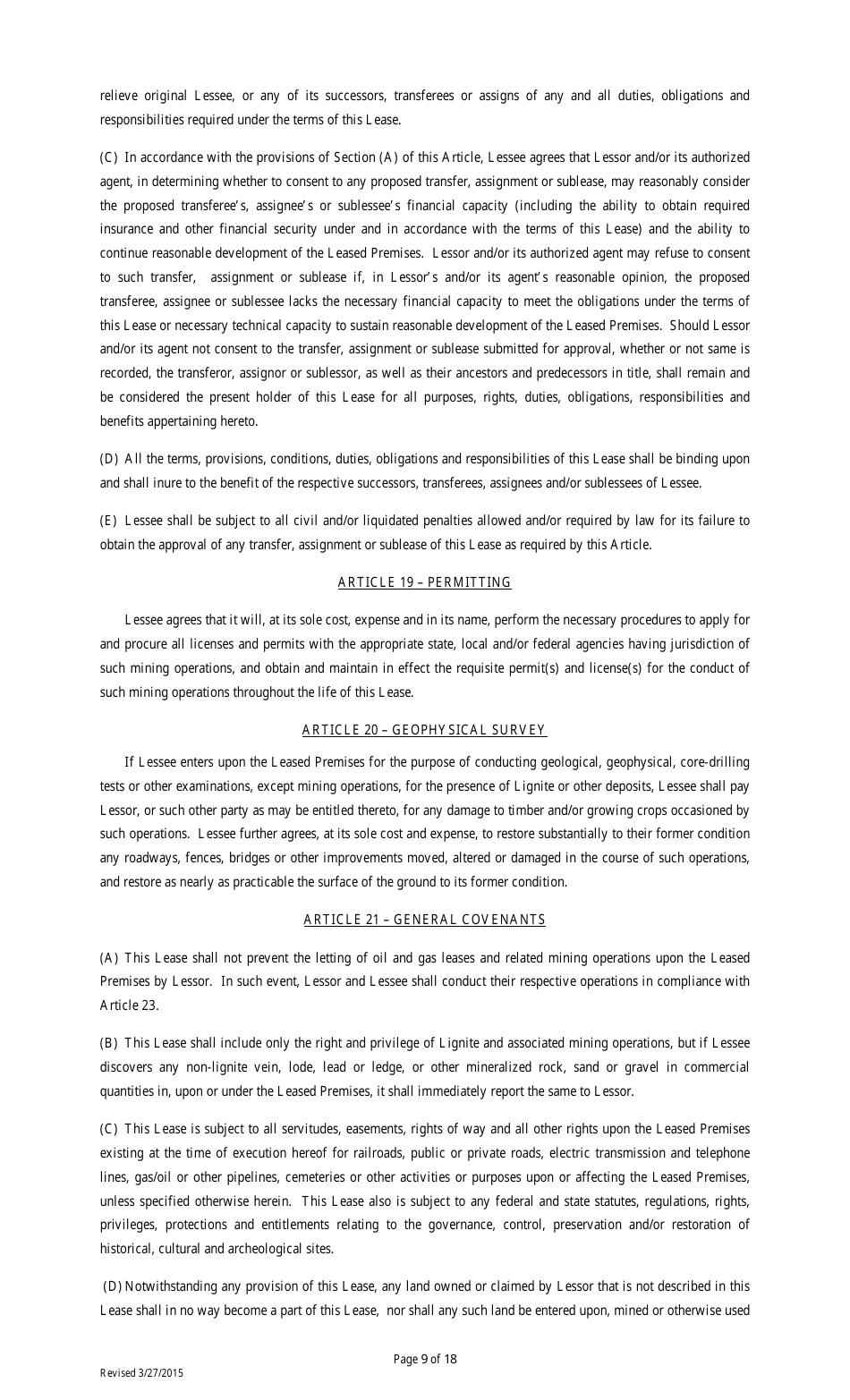 Lignite or Coal Mining Lease Form - Louisiana, Page 9