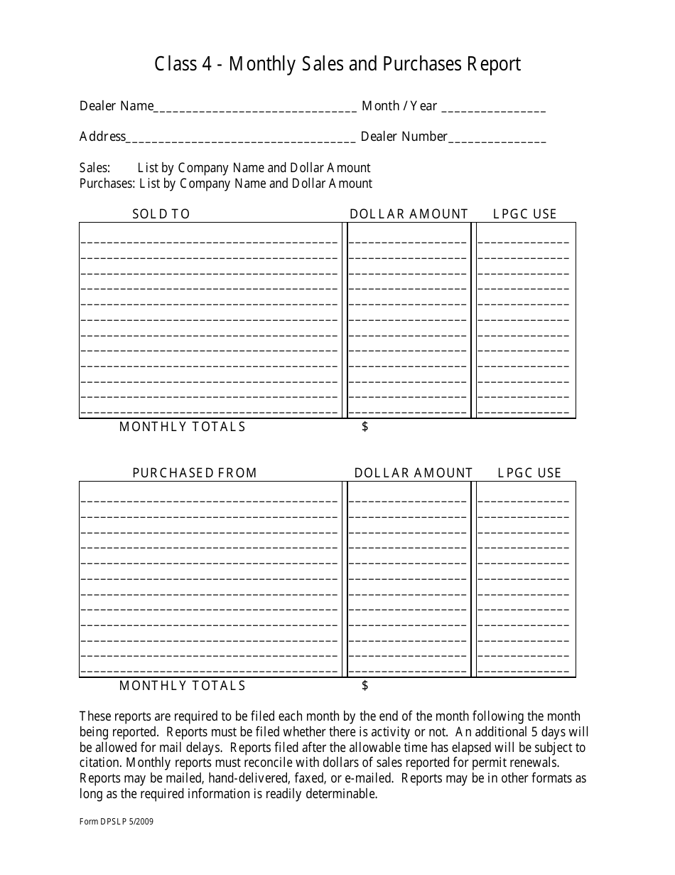 Form DPSLP Class 4 - Monthly Sales and Purchases Report - Louisiana, Page 1