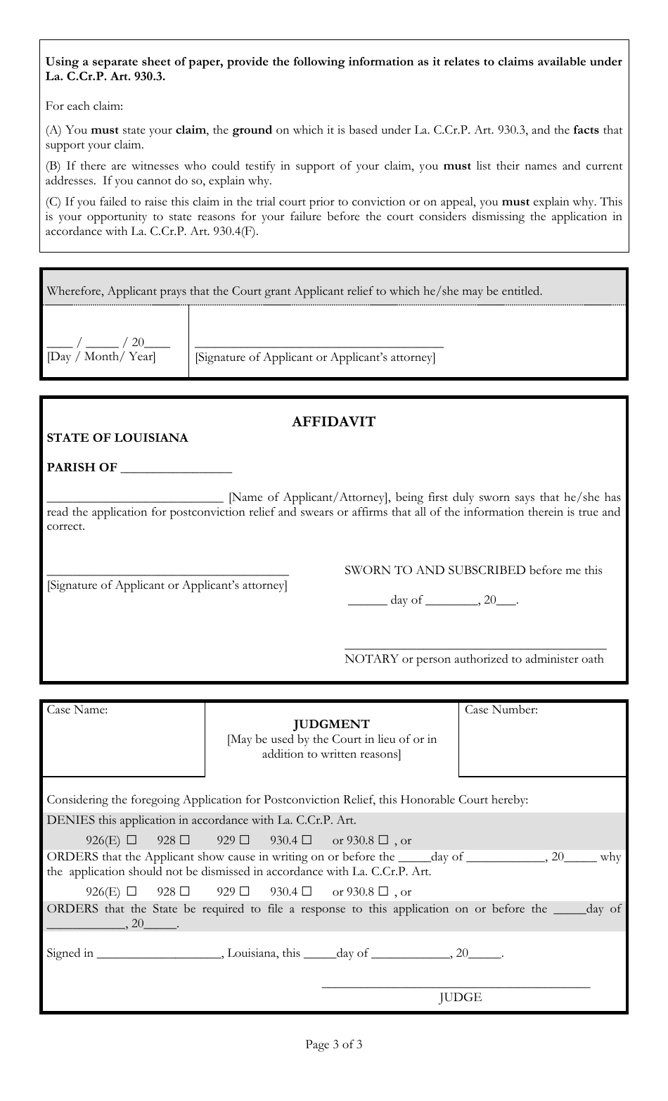 First Uniform Application for Postconviction Relief - Louisiana, Page 3