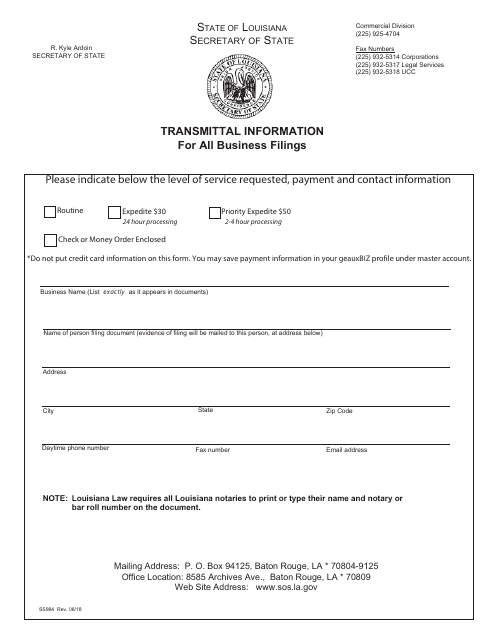 Form SS984 (SS399) Articles of Incorporation - Domestic Business Corporation - Louisiana