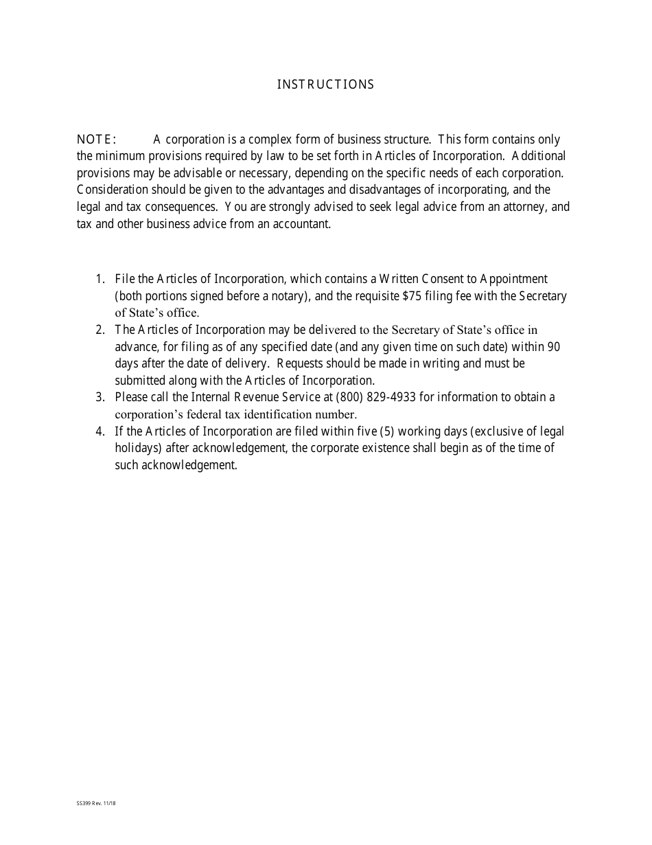 Form SS984 (SS399) Articles of Incorporation - Domestic Business Corporation - Louisiana, Page 4