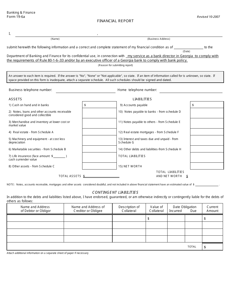 Form 19-6A Financial Report - Georgia (United States), Page 1