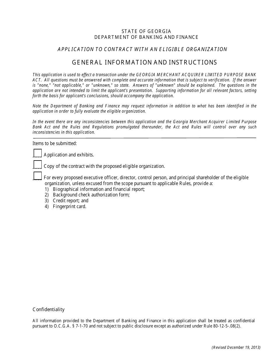 Application to Contract With an Eligible Organization Form - Georgia (United States), Page 1