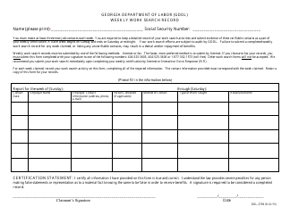 Form DOL-2798 Weekly Work Search Record - Georgia (United States)
