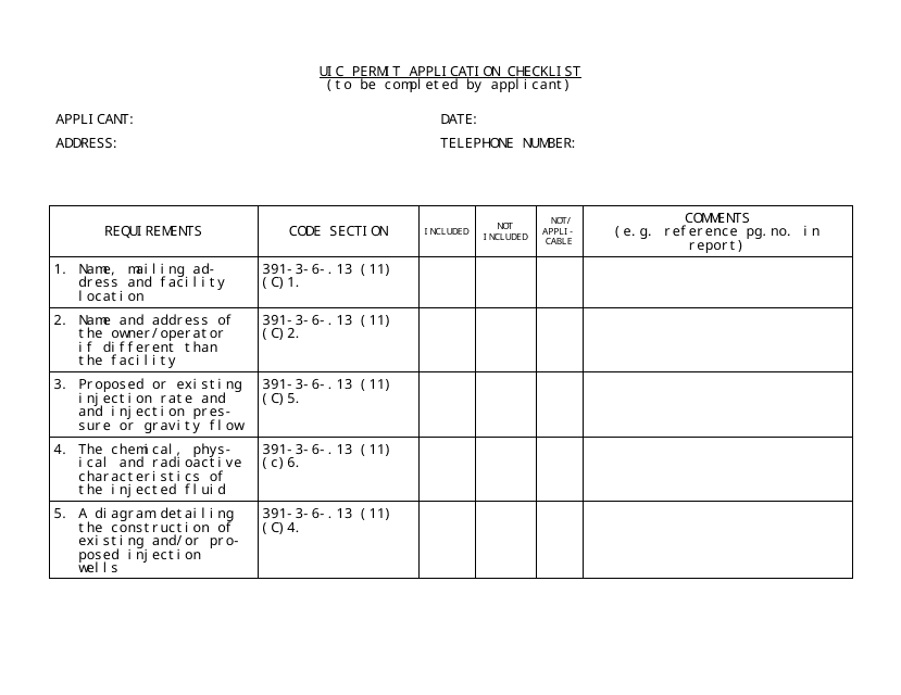 Uic Permit Application Checklist Form - Georgia (United States)