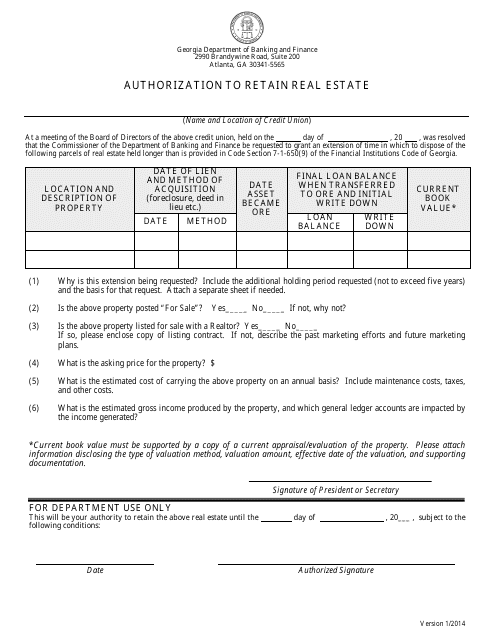 Form 19-24 Authorization to Retain Real Estate - Georgia (United States)
