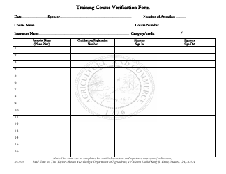 Form SPS12-05 &quot;Training Course Verification Form&quot; - Georgia (United States)