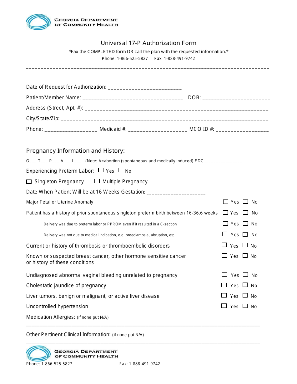 Universal 17-p Authorization Form - Georgia (United States), Page 1