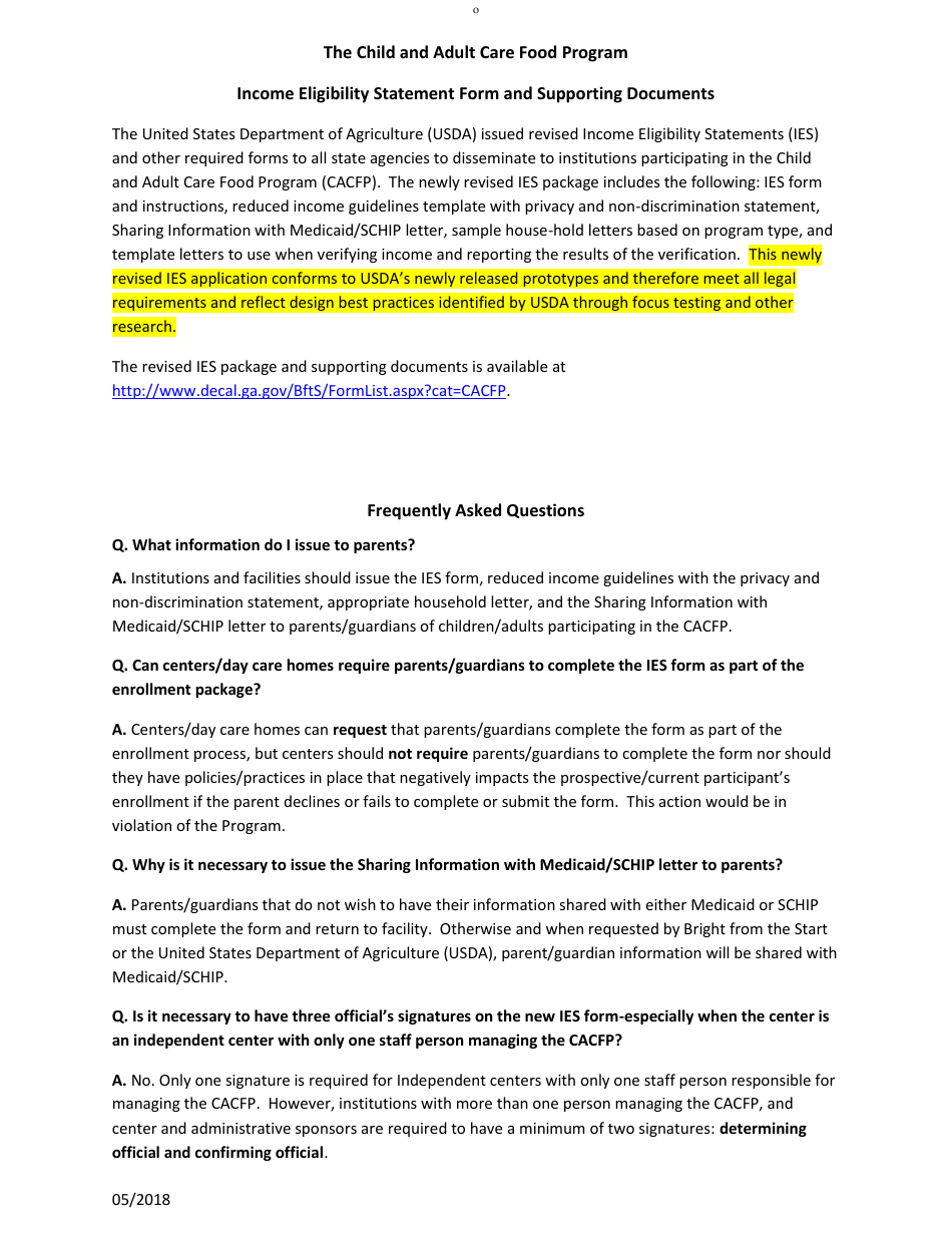 CACFP Meal Benefit Income Eligibility Statement Form - Georgia (United States), Page 4