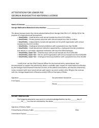 Document preview: Attestation for Lower Fee - Georgia Radioactive Materials License Form - Georgia (United States)
