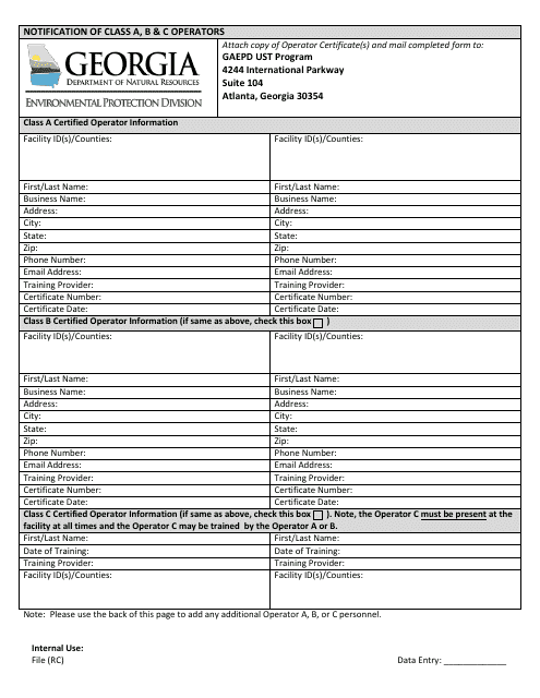 Notification of Class a, B & C Operators - Georgia (United States) Download Pdf