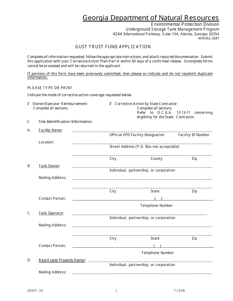 Form GUST-36 Gust Trust Fund Application - Georgia (United States), Page 1
