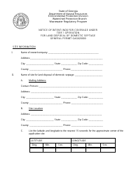 Notice of Intent (Noi) Form for Coverage Under Tier 1 Operation for Land Disposal of Domestic Septage - Georgia (United States)