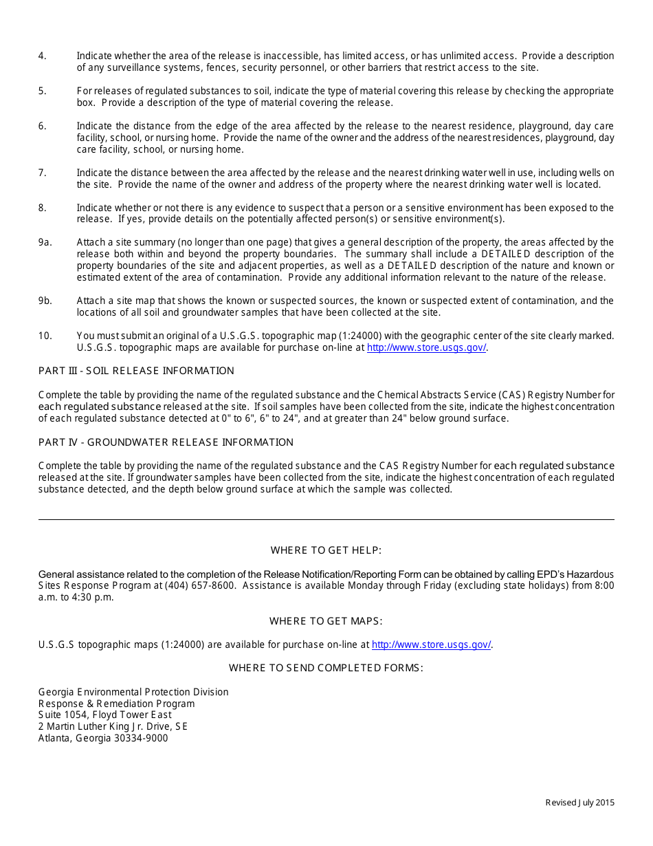 Release Notification / Reporting Form - Georgia (United States), Page 3