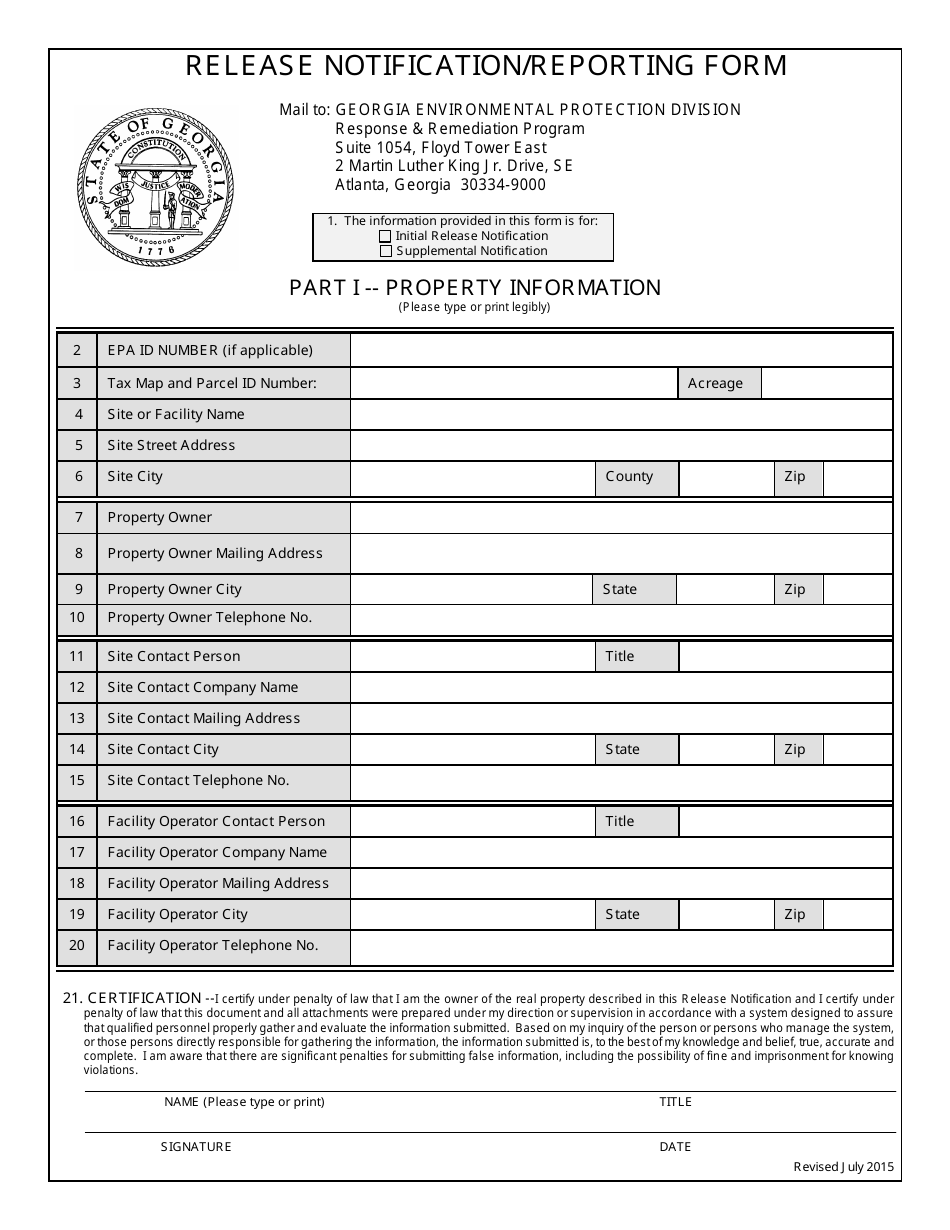 Release Notification / Reporting Form - Georgia (United States), Page 4