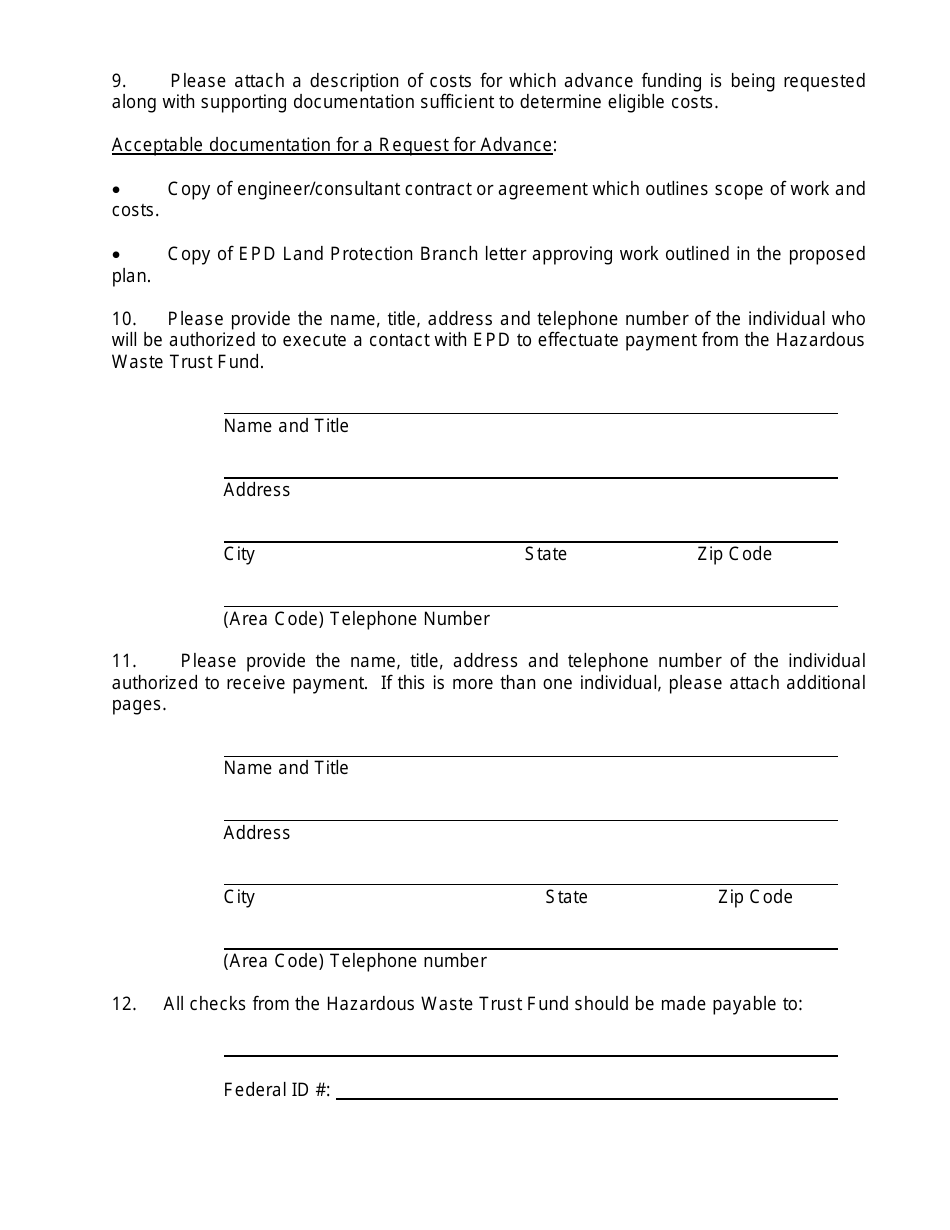 Hazardous Waste Trust Fund Application - Request for Advance - Georgia (United States), Page 4