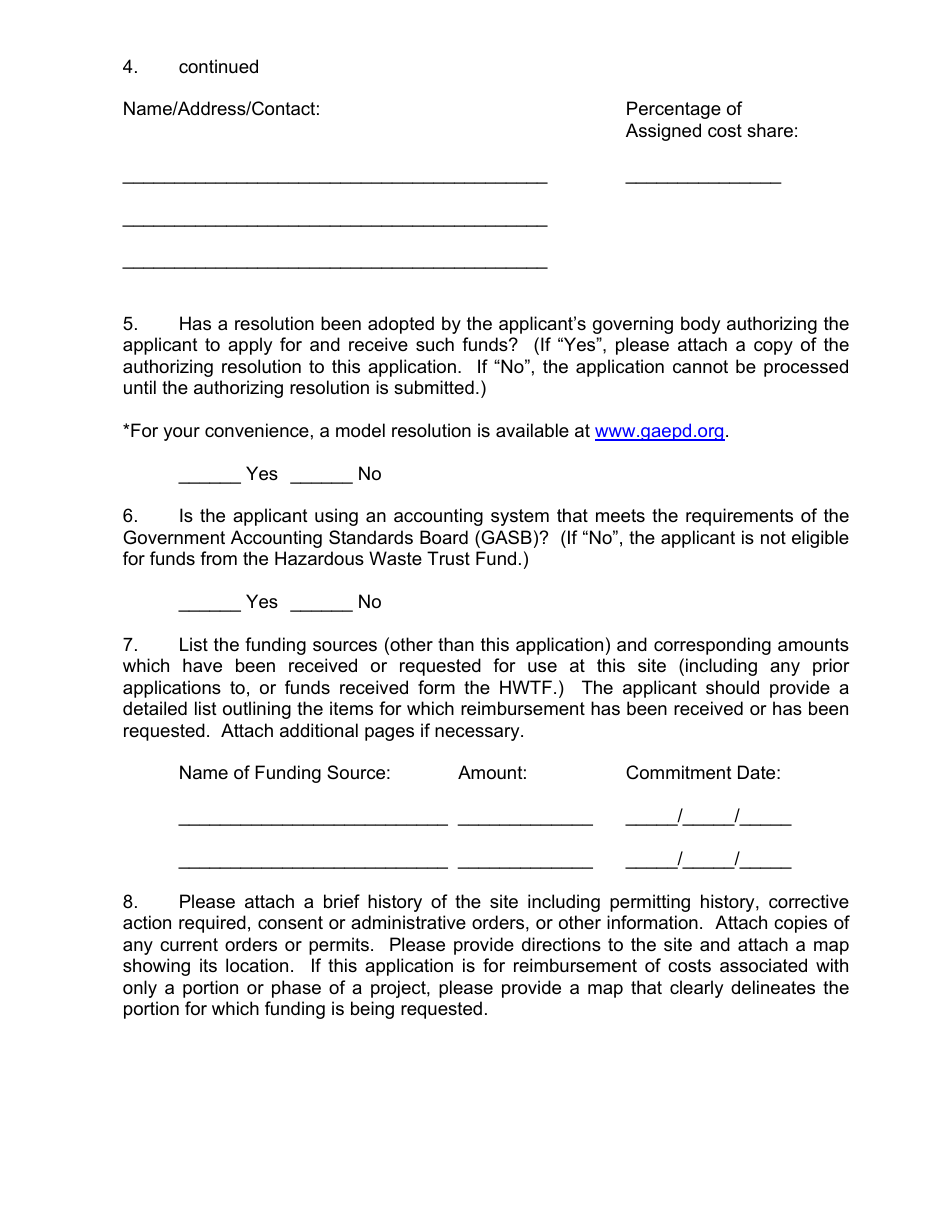 Hazardous Waste Trust Fund Application - Request for Reimbursement - Georgia (United States), Page 3