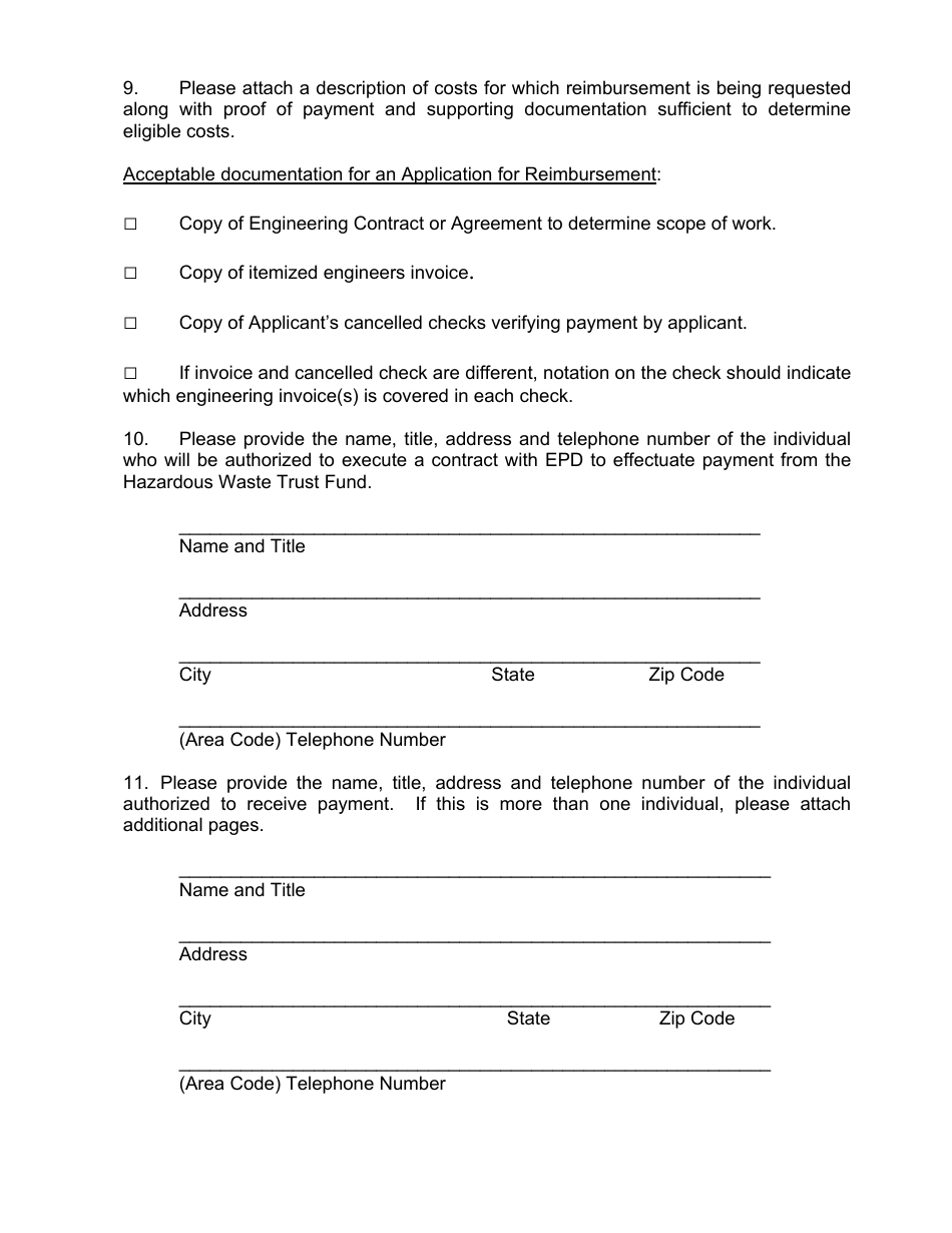 Hazardous Waste Trust Fund Application - Request for Reimbursement - Georgia (United States), Page 4